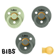 BIBS Colour Sutter med navn str2 , 1 Pistachio, 2 Pine, Runde latex, Pakke med 3 sutter